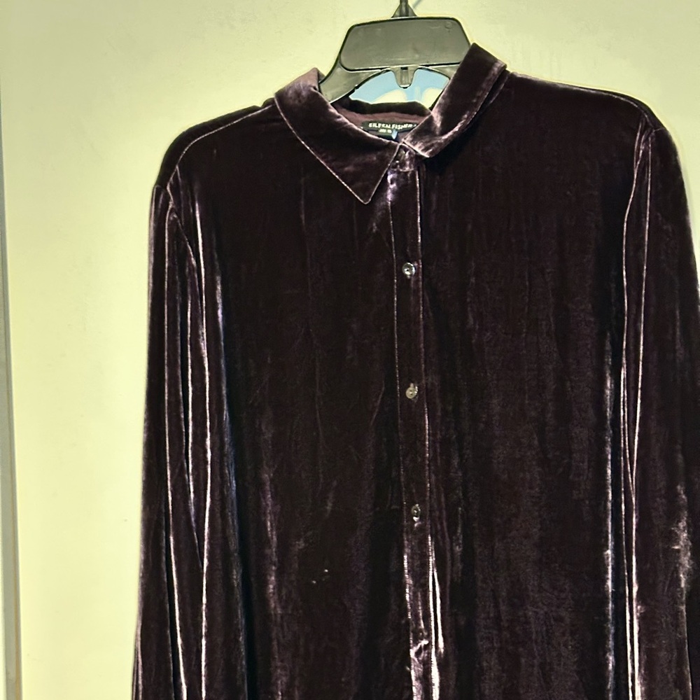 Eileen Fisher Purple Velvet Button-Up Shirt. XL